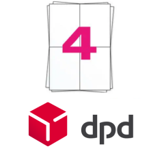  DPD verzendetiketten A4 vellen, 4 x A6 etiketten, 400 etiketten per verpakking, permanent, wit, 104 mm x 148 mm