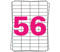 A4 stickervellen, 56 per vel, permanent, wit, 52mm x 21mm