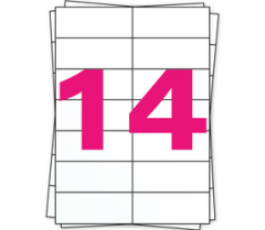 A4 stickervellen, 14 per vel, permanent, wit, 105mm x 42mm