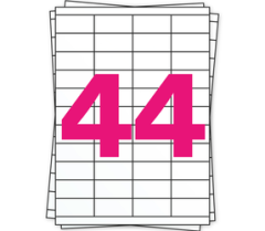 A4 stickervellen, 44 per vel, permanent, wit, 48.5mm x 25.4mm