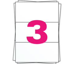 A4 stickervellen, 3 per vel, permanent, wit, 98,5 mm x 210 mm