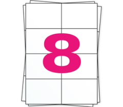 A4 stickervellen, 8 per vel, permanent, wit, 105mm x 74mm